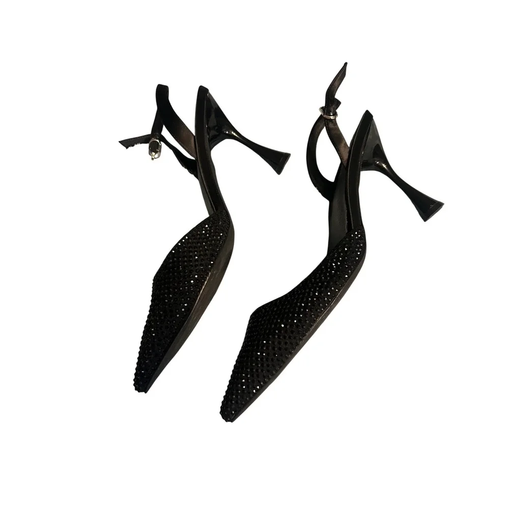 Jeffrey Campbell Rhinestone Slingback Heels Womens 6 Black Good Pointed Toe Pump